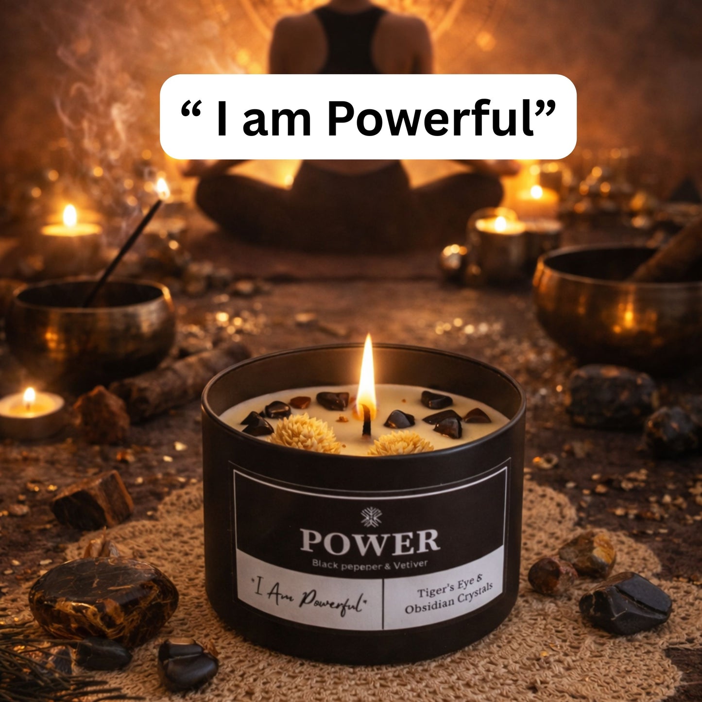 Power Crystal Candle - Black Pepper and Vetiver Scented
