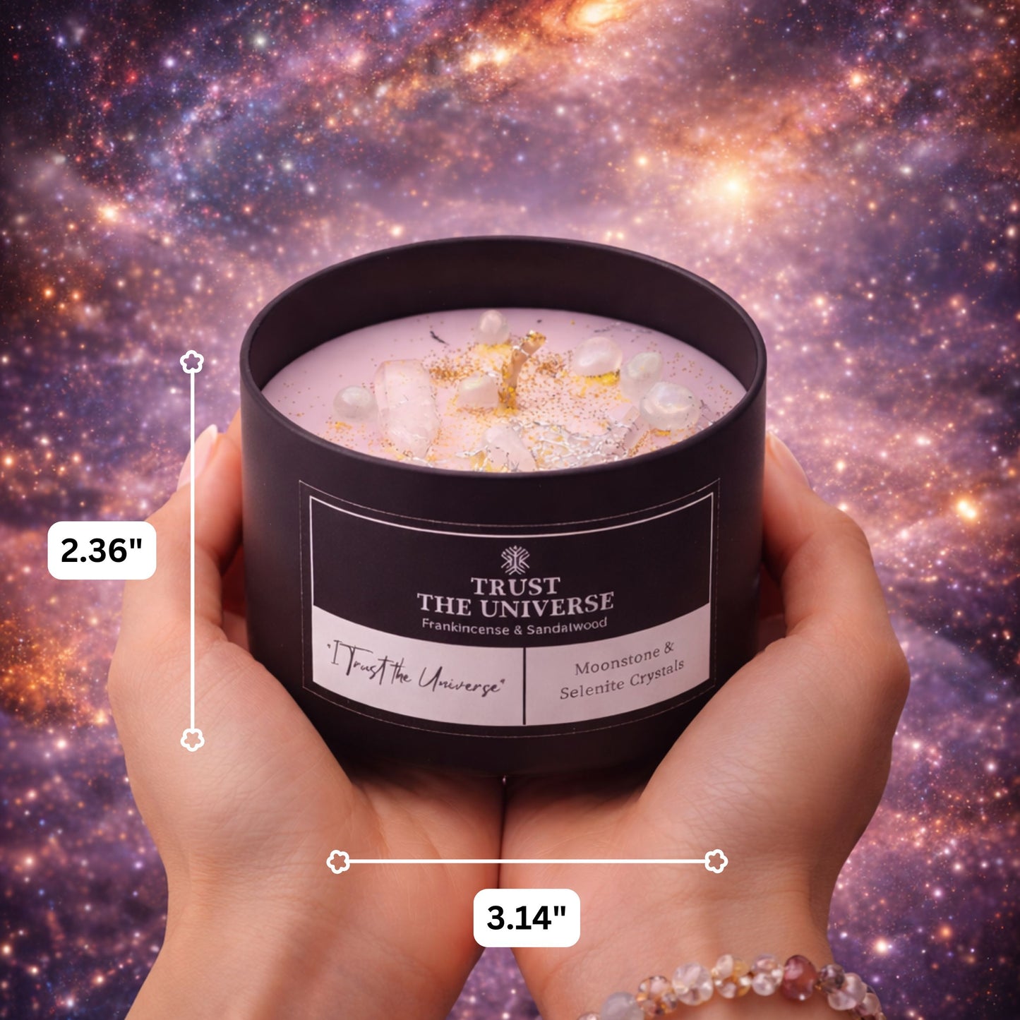 Trust The Universe Crystal Candle - Frankincense & Sandalwood Scented