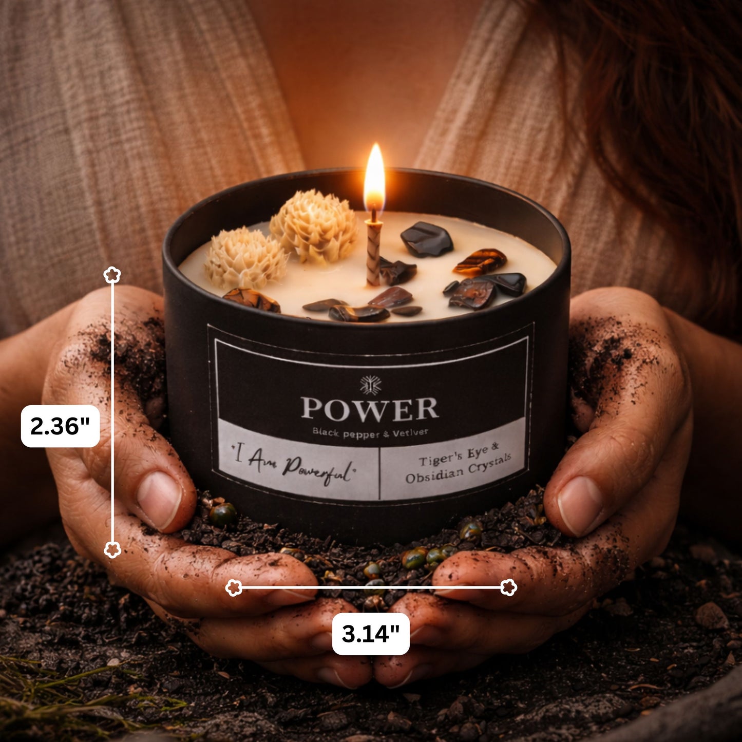 Power Crystal Candle - Black Pepper and Vetiver Scented