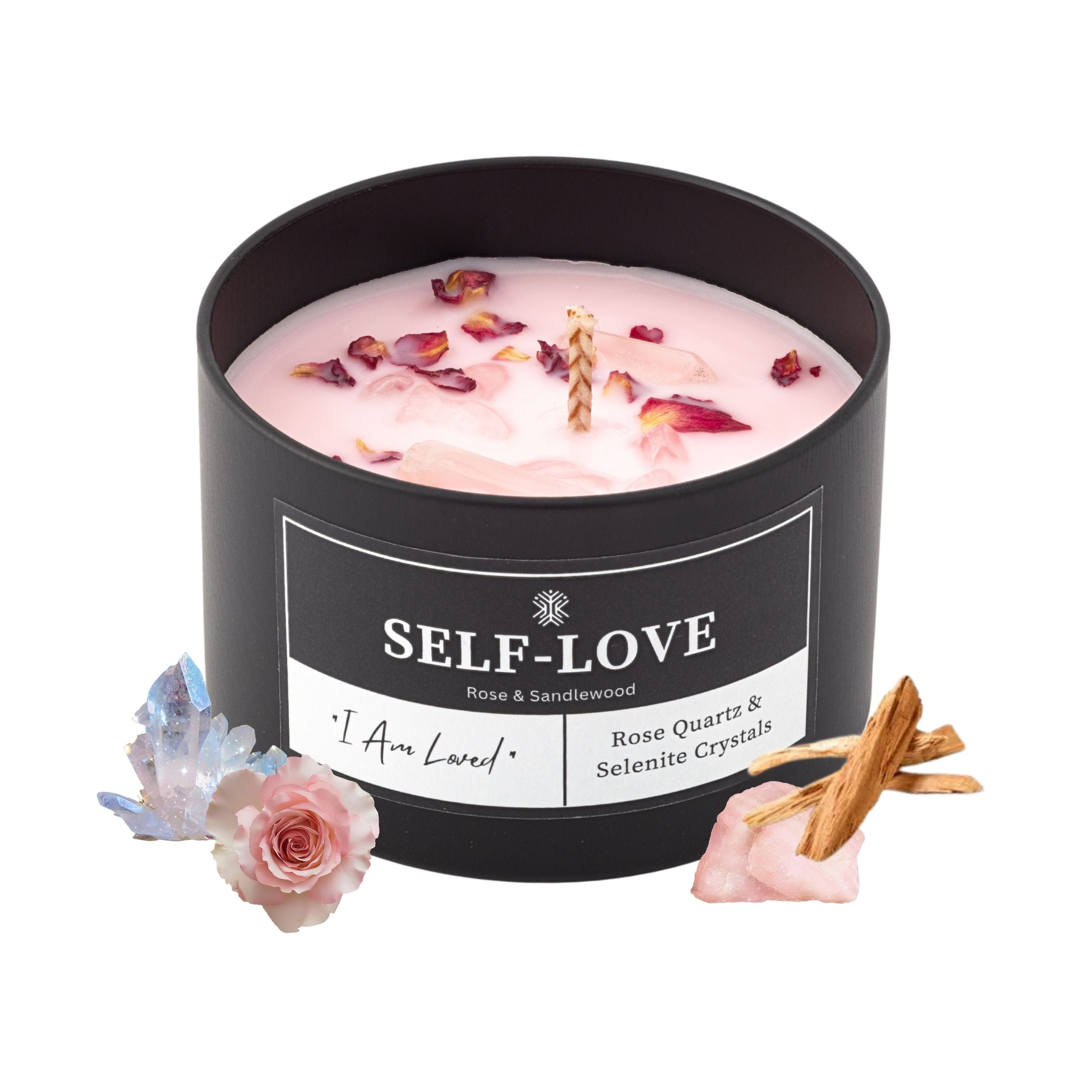 Self-Love Crystal Candle - Rose & Sandalwood Scented – Jessica Heslop