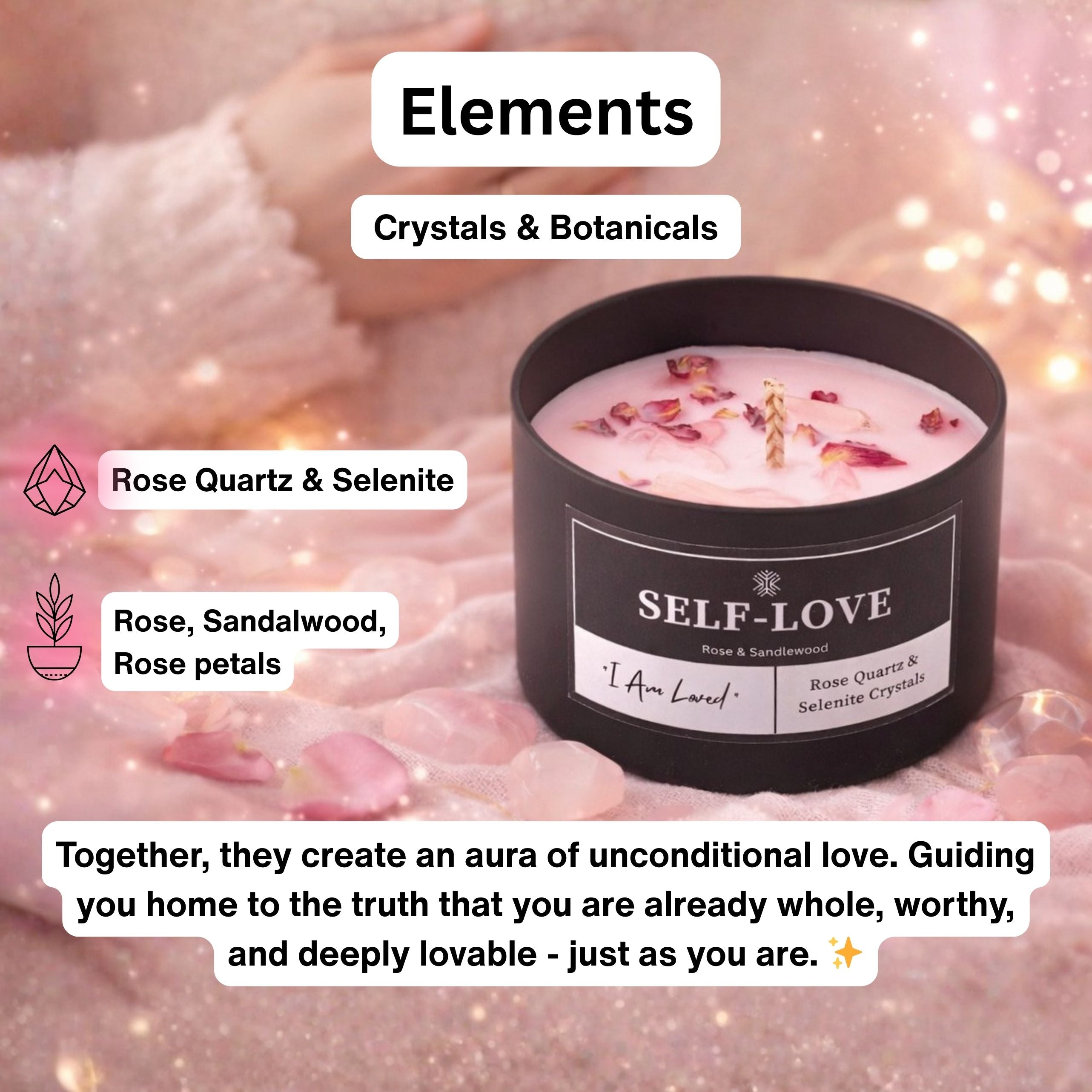 Self-Love Crystal Candle - Rose & Sandalwood Scented – Jessica Heslop