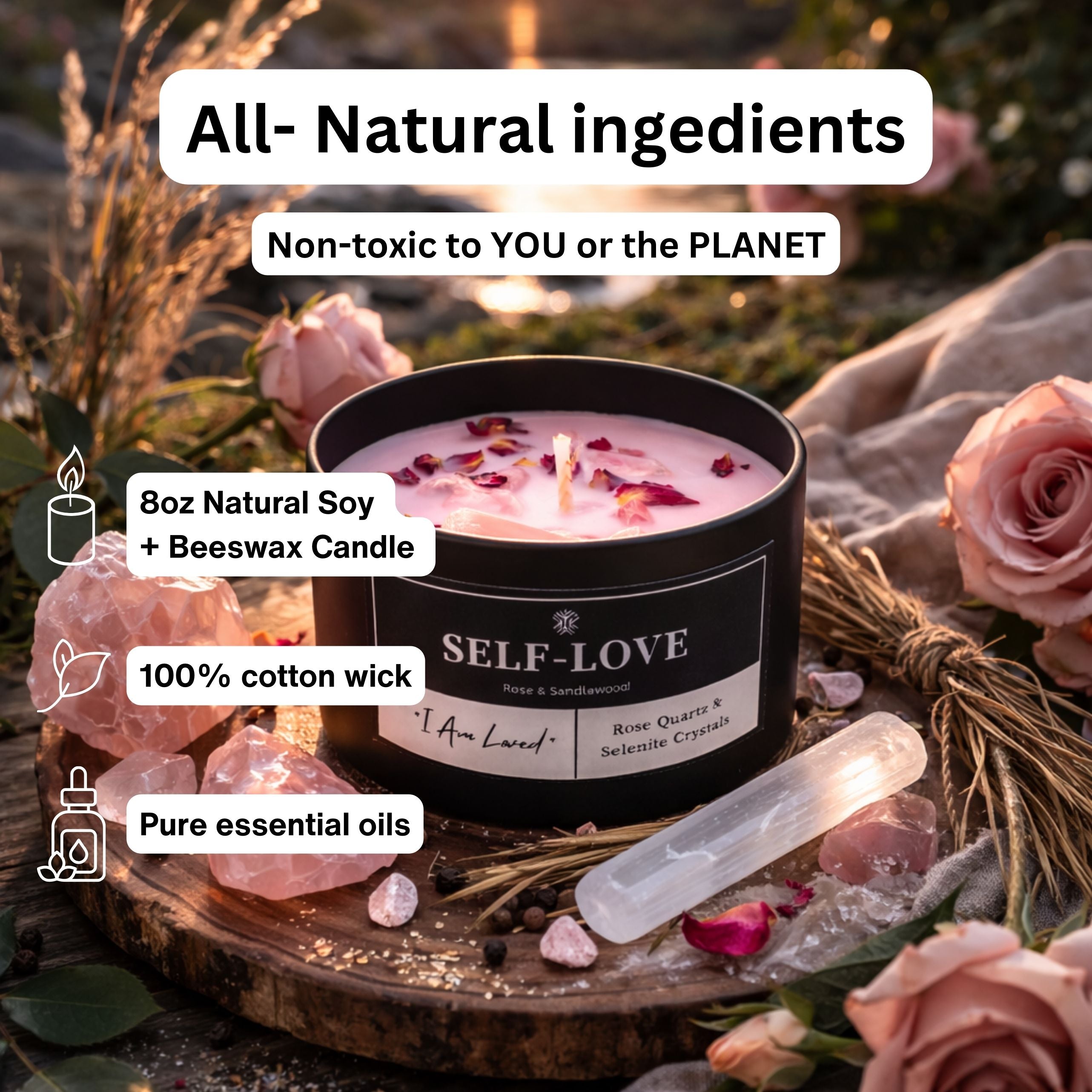 Self-Love Crystal Candle - Rose & Sandalwood Scented – Jessica Heslop