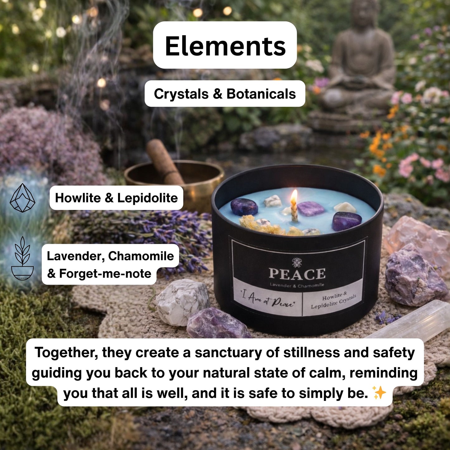Peace Crystal Candle - Lavender & Chamomile Scented